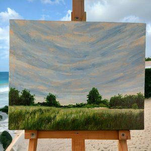 Across the Fields, 8" x 10" Landscape Acrylic on Canvas Nature Painting by Deb B